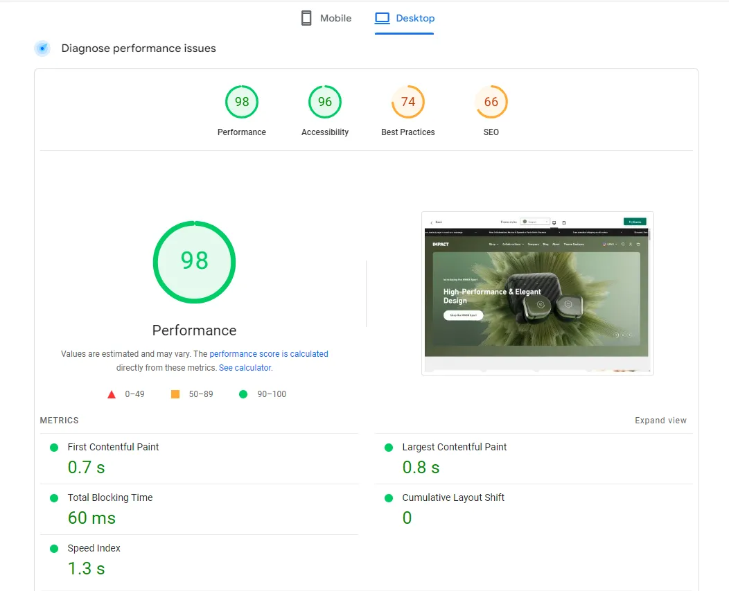 Impact Shopify Theme Speed Test 1
